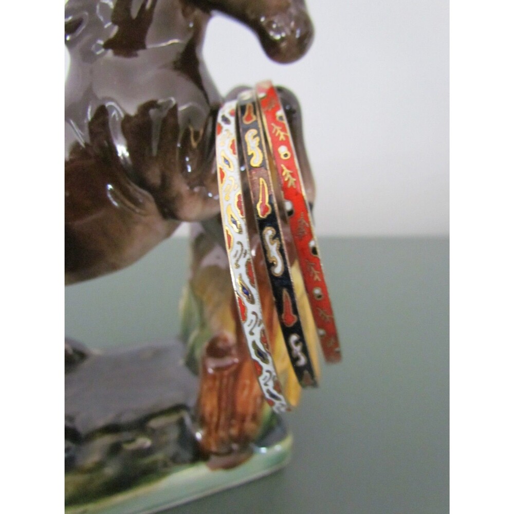 3 Vintage Cloisonne Bangle Bracelet Set Stacking c. 1970s Red Black White Gold